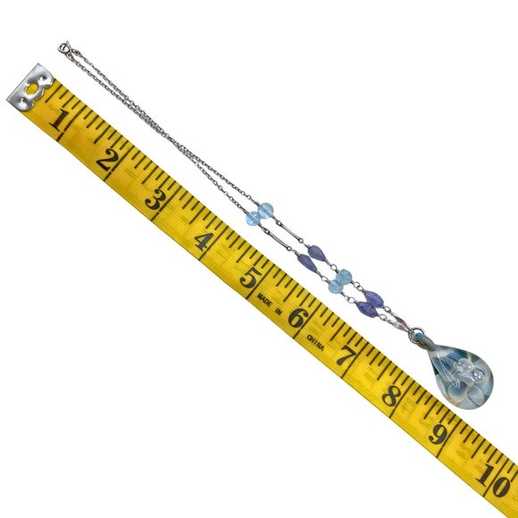 16" HANDBLOWN GLASS PENDANT IN STERLING SILVER WITH LAVENDER AND PALE BLUE GEMS - Picture 7 of 7